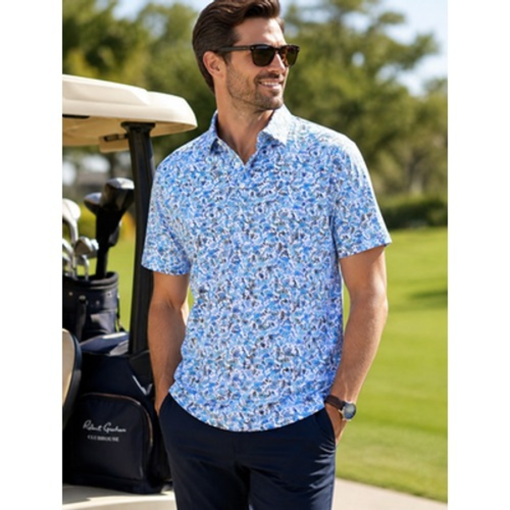 Robert Graham Shark Bait Polo Shirt Mens L White Blue Paisley Golf RS227009CFWI